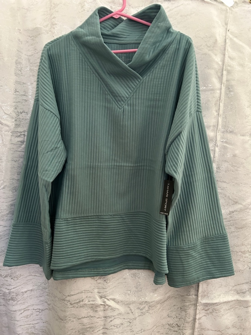 Tahari Ribbed Teal Green Pullover Sweater